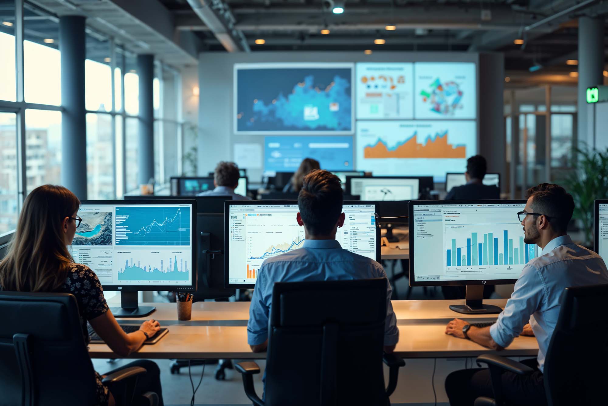 Werknemers analyseren data op kantoor