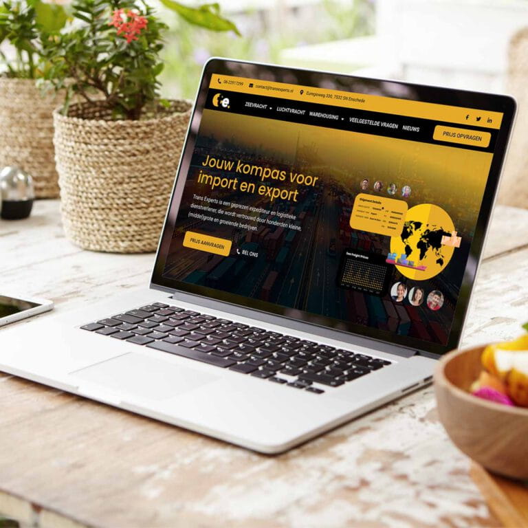 Mockup van de website van Trans Experts